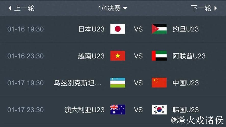 U23男足亚洲杯八强对阵出炉 U23男足亚洲杯八强对阵出炉